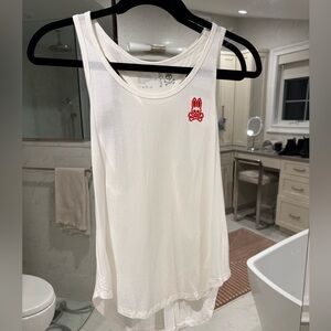 Psycho Bunny White Racerback Tank Top | XS | Skull Logo | Soft Stretch
